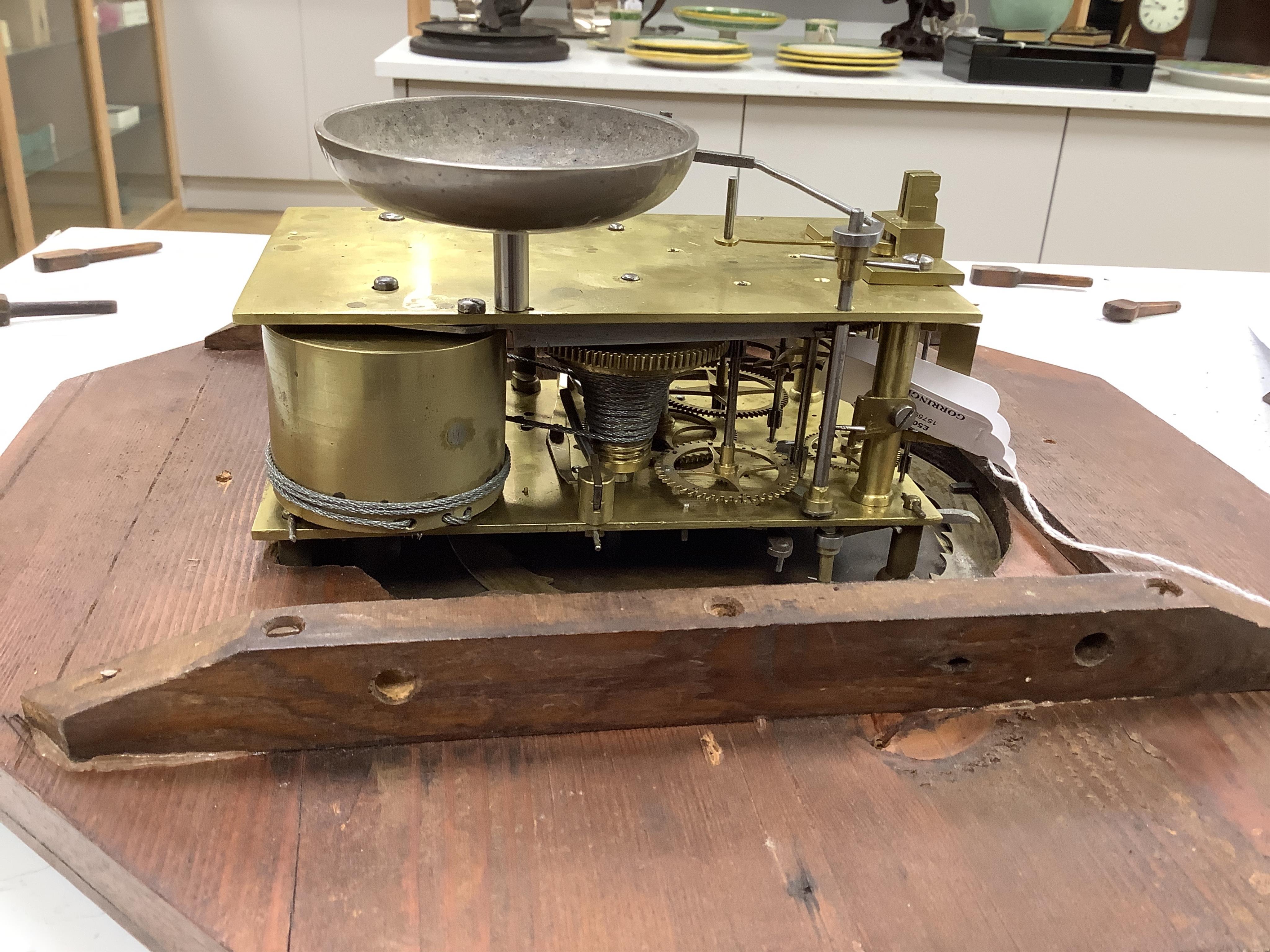 An unusual early Victorian drop dial wall clock, by Pace 126, Gt. Portland Street wall clock, twin fusee striking on a bell with visible pendulum bob and key, 53cm high. Condition - fair, untested